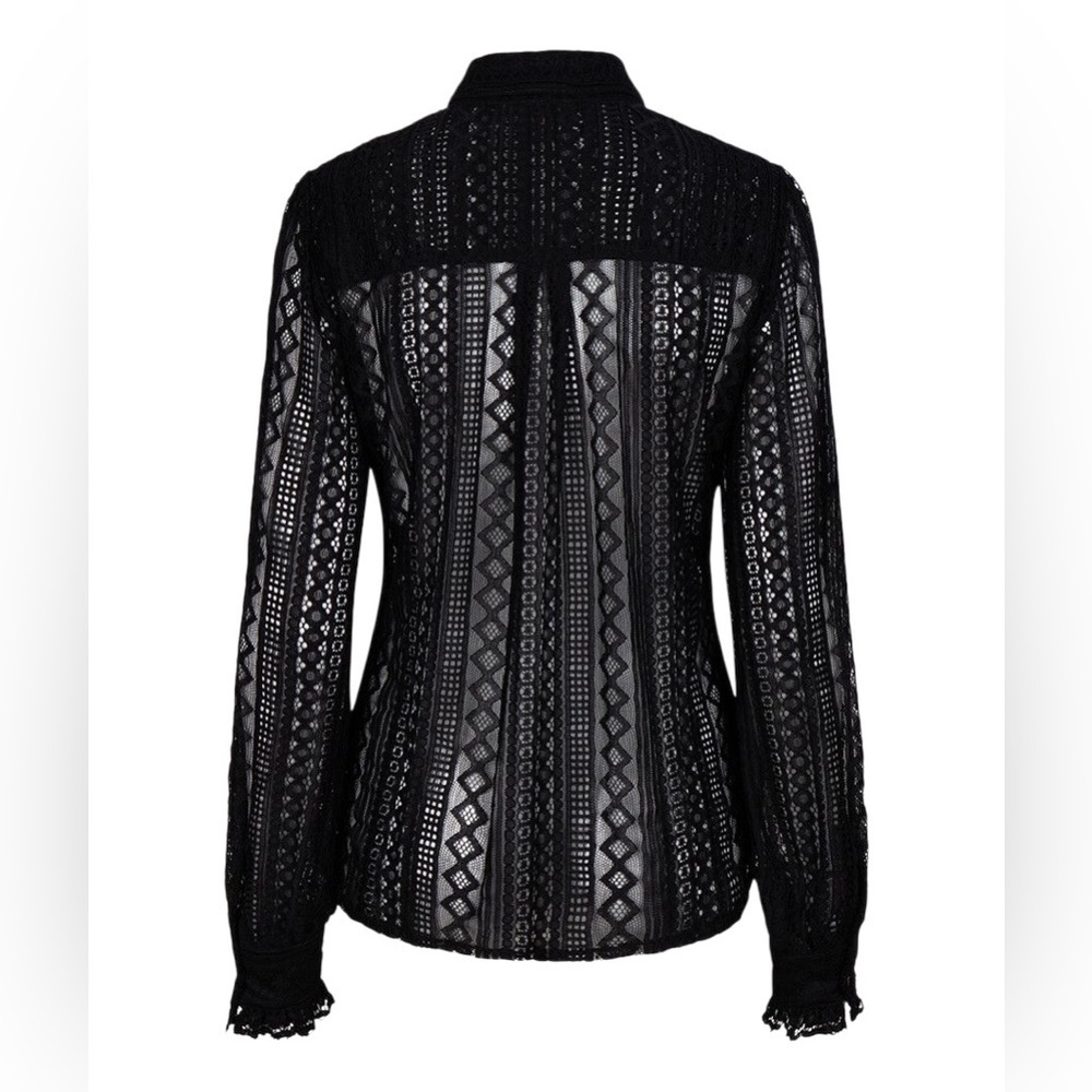 ESQUALO, Black Lace Button-Up Blouse, Stretch, Size US 12 - Picture 8 of 9
